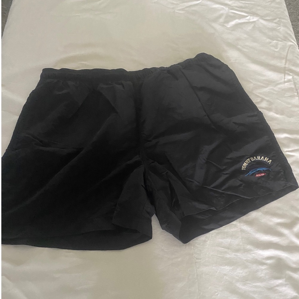 Tommy Bahama Relax Mens Black Swim Trunks‎ Marlin Logo Mesh Lined Shorts Large